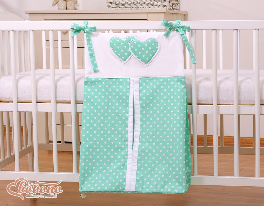 Diaper bag- Hanging Hearts white dots on mint