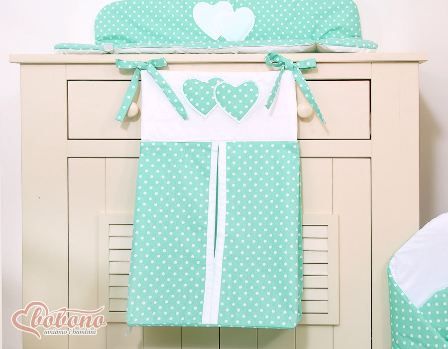 Diaper bag- Hanging Hearts white dots on mint