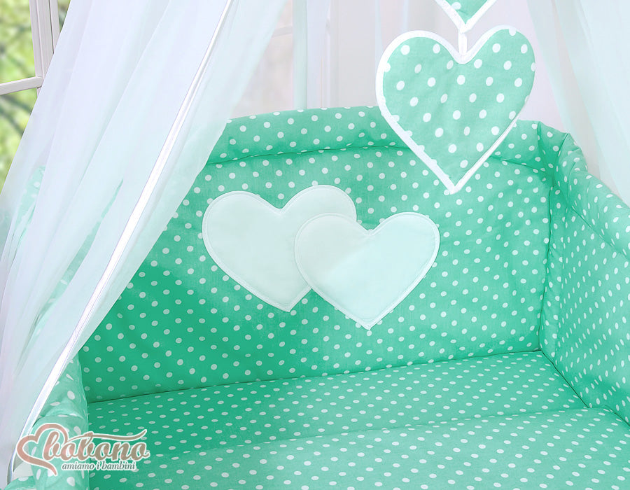 Canopy made of Chiffon- Hanging Hearts white dots on mint