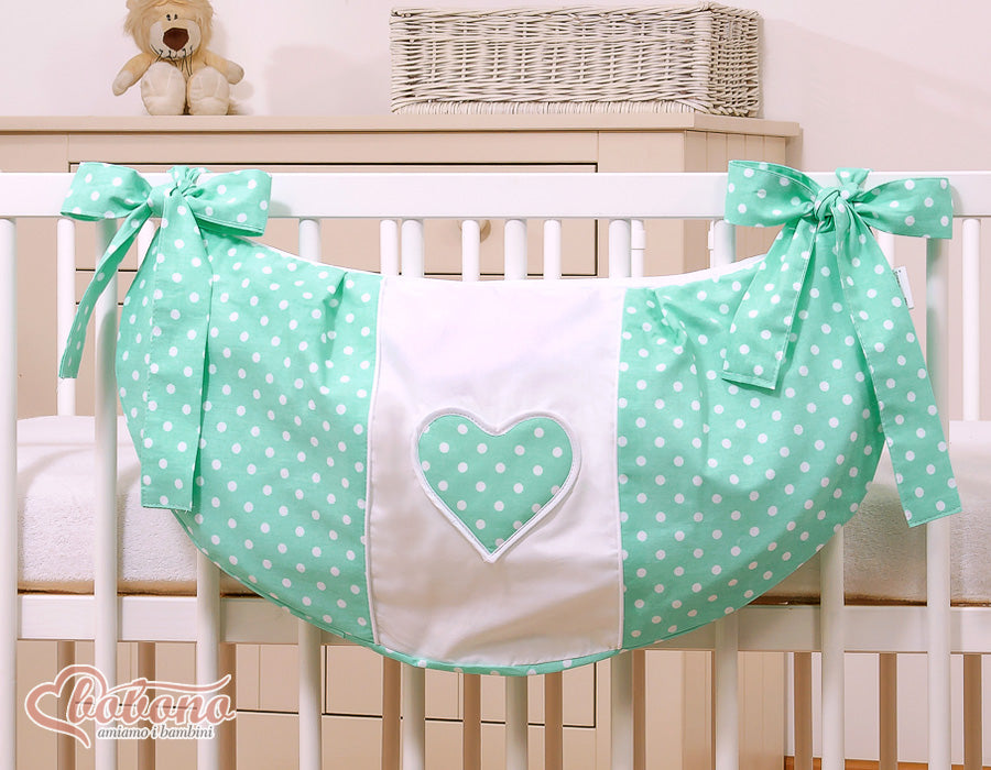 Toys bag- Hanging Hearts white dots on mint