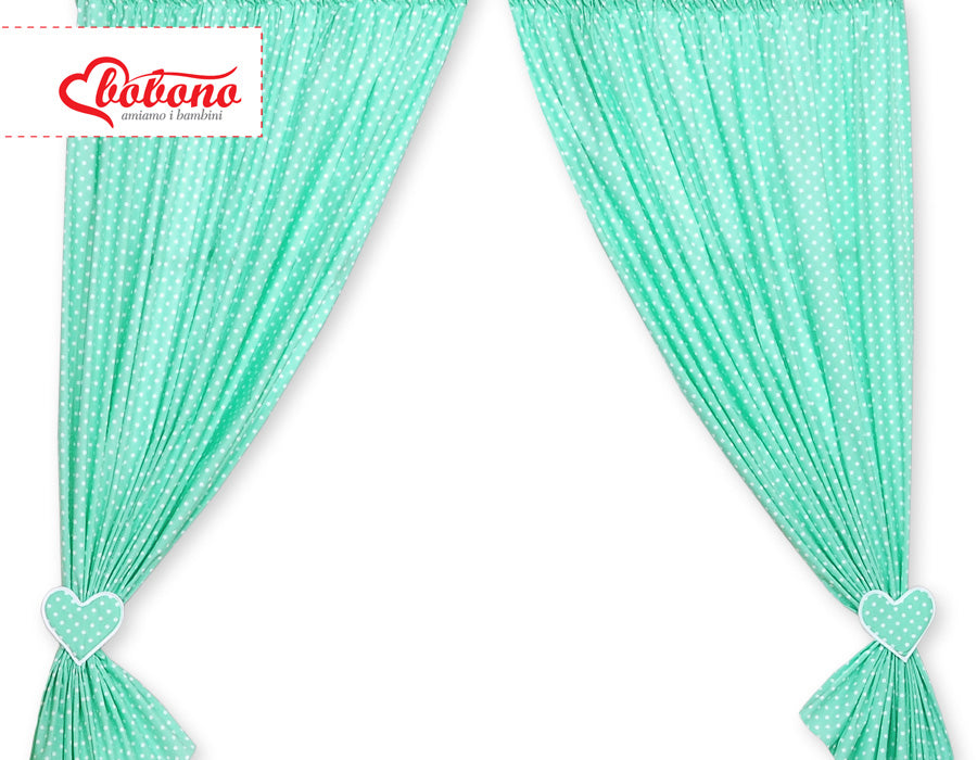 Curtains for baby room- Hanging Hearts white dots on mint