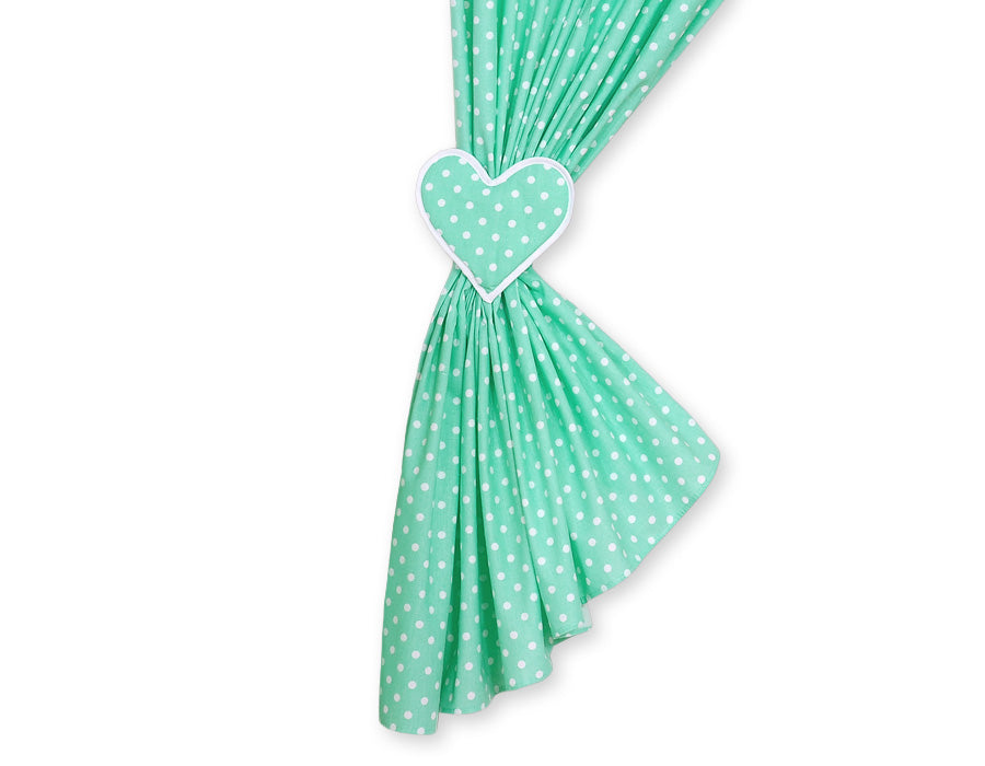 Curtains for baby room- Hanging Hearts white dots on mint