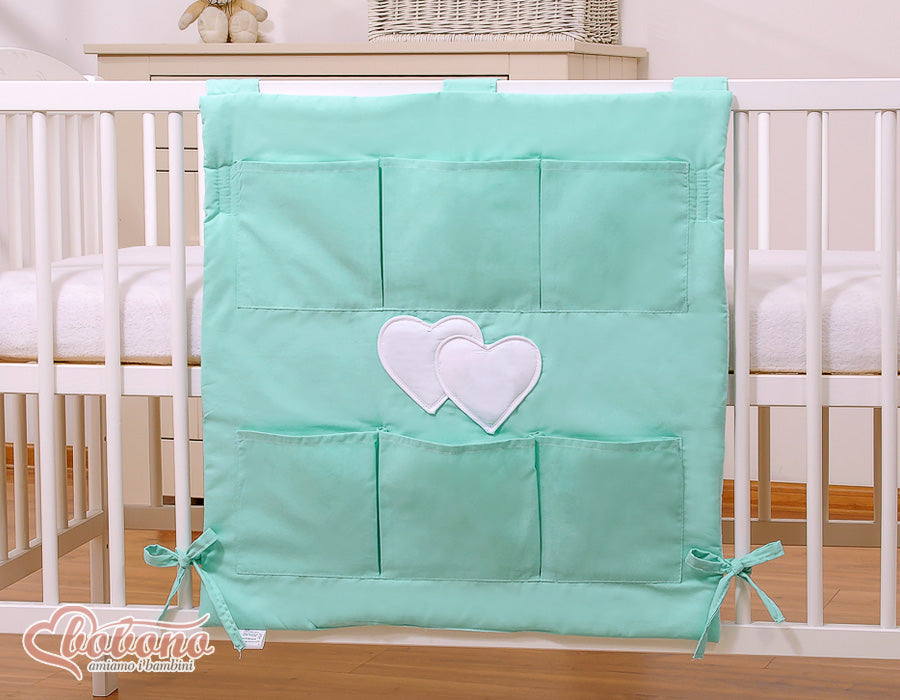 Cot tidy- Hanging Hearts mint