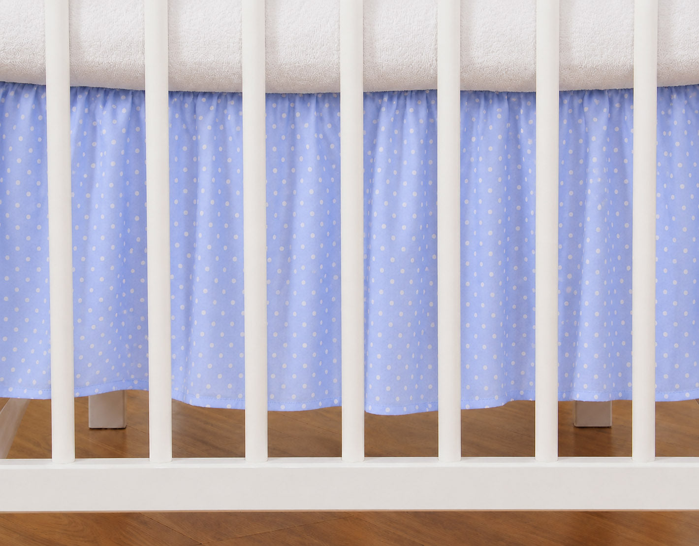 Dust Ruffle Crib - Bed Skirt - Masking flounce 120x60cm - white dots on blue
