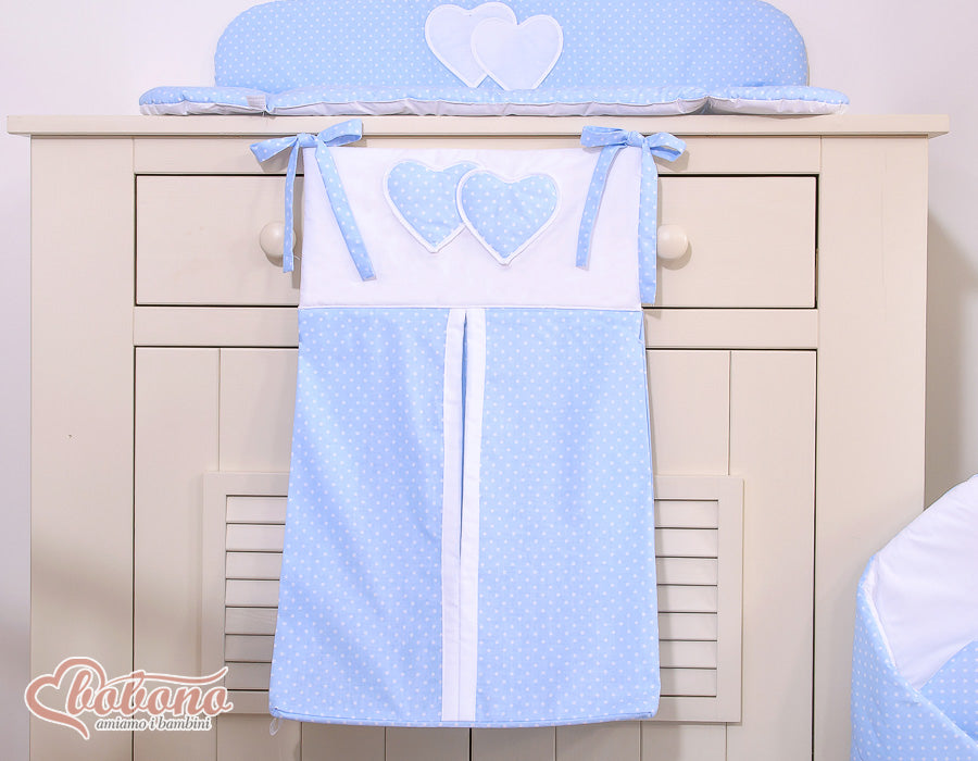 Diaper bag- Hanging hearts white dots on blue