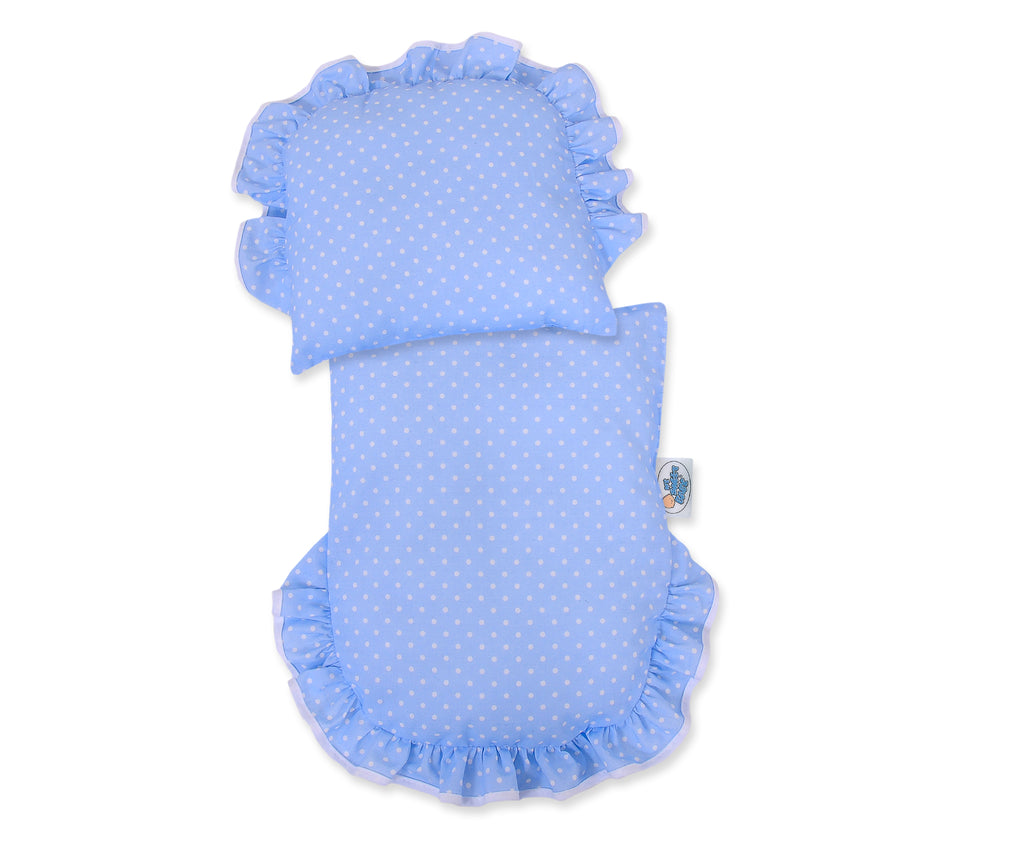 Wicker doll pushchair with blue bedding and soft padding CHIARA - natural