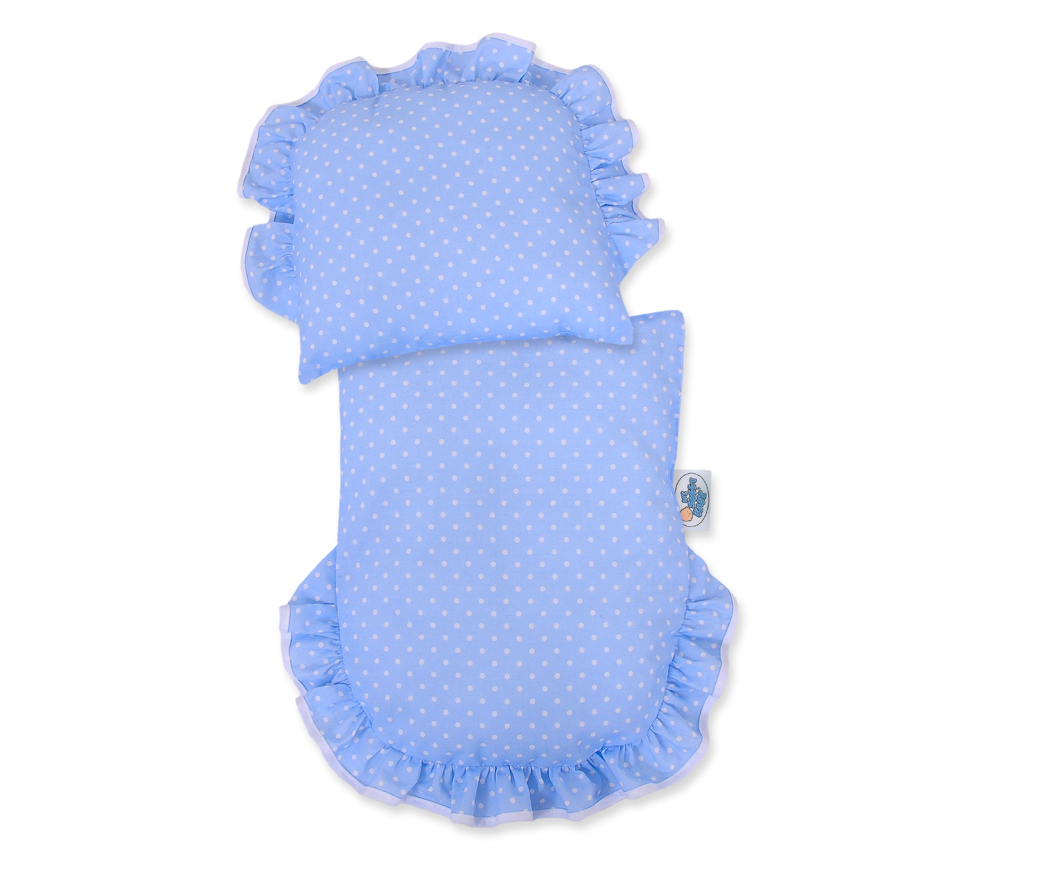 Wicker doll pushchair with blue bedding and soft padding CHIARA - natural