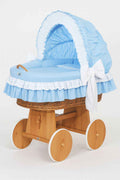 Moses Basket Wicker hood crib Bellamy - natural + blue bedding