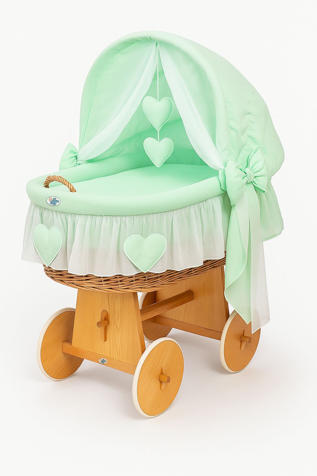 Moses Basket Wicker hood crib Amelie - natural + mint bedding