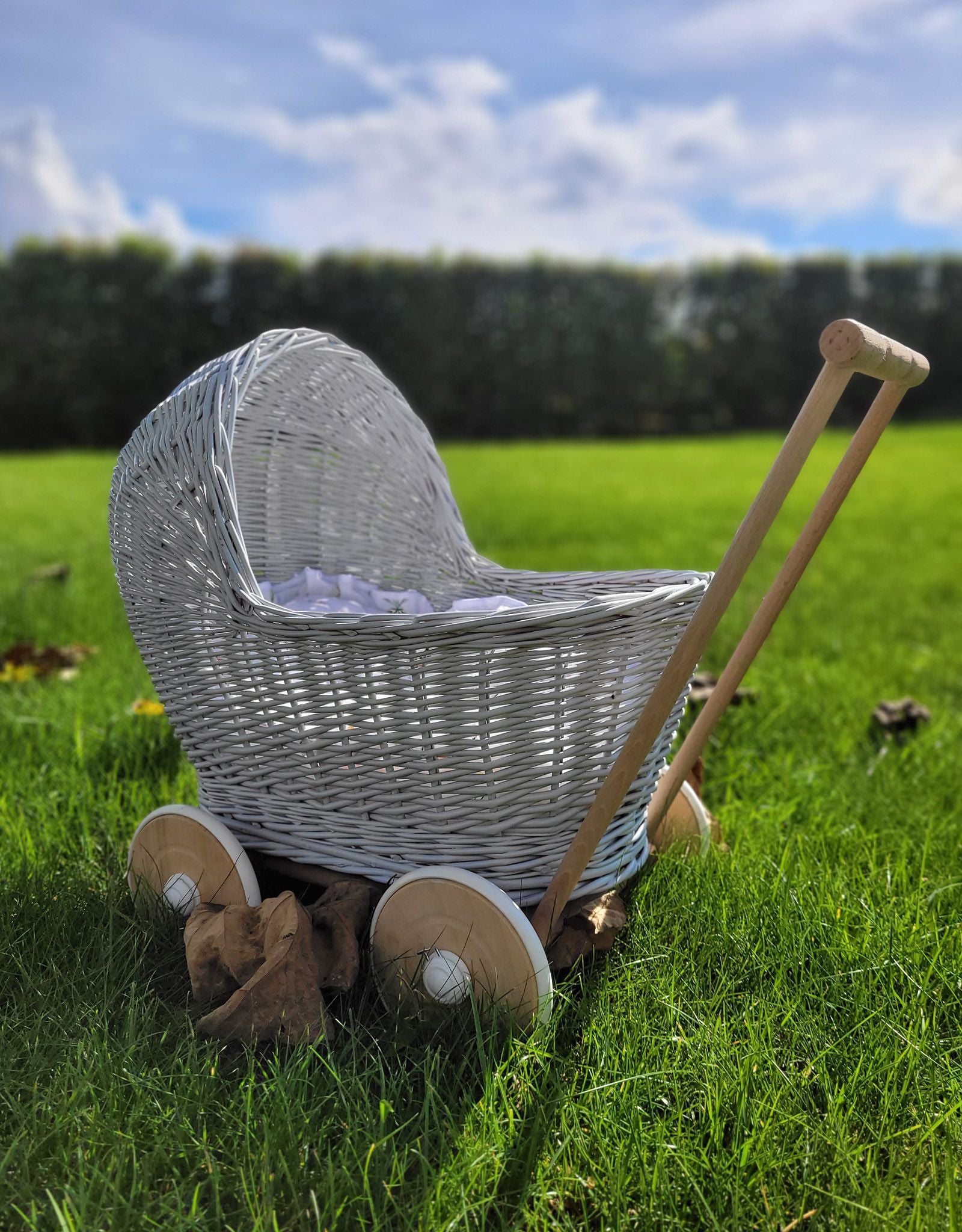 Wicker doll pushchair - grey