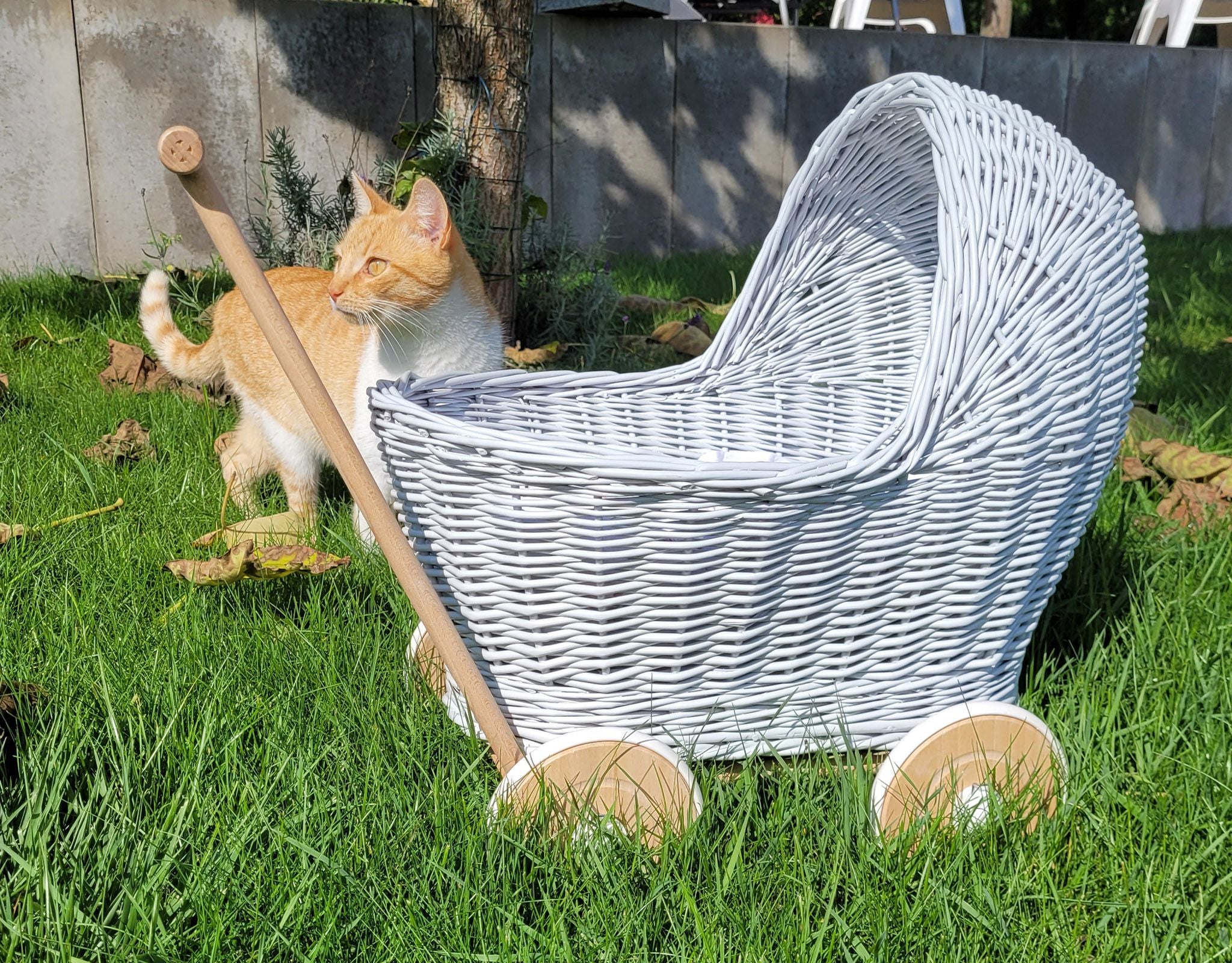 Wicker doll pushchair - grey