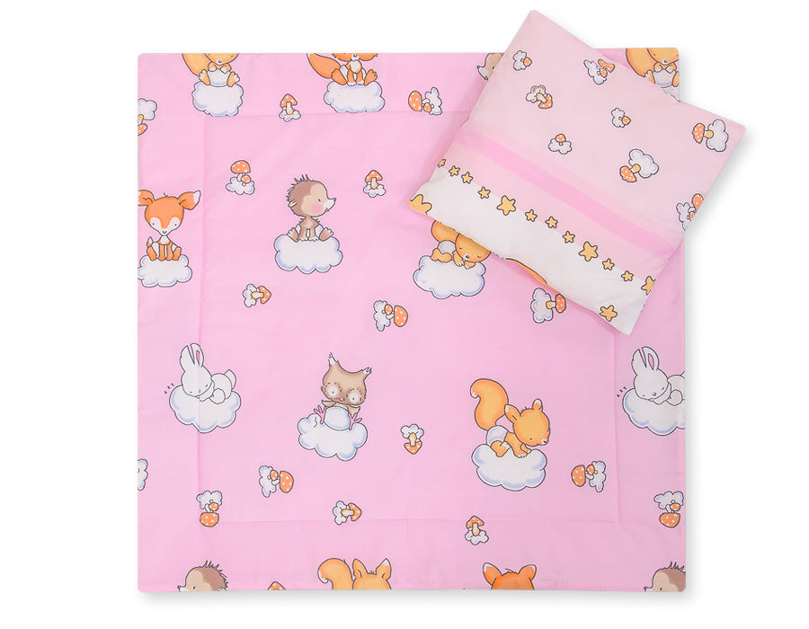 Pram bedding set with duvet and pillow 2pcs - Forest animals pink