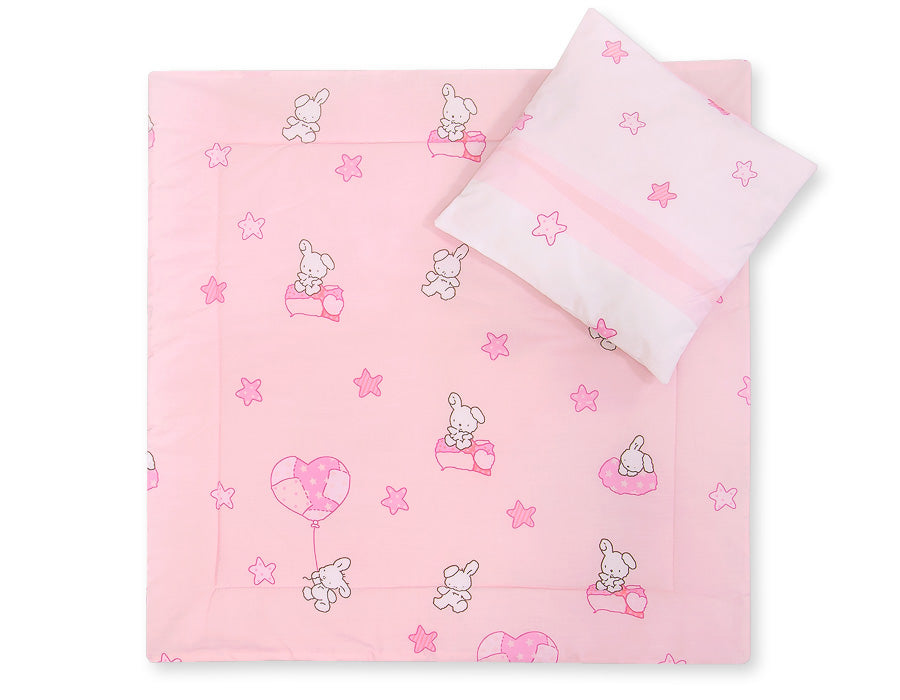 Pram bedding set with duvet and pillow 2pcs - Teddy bear with balloon pink