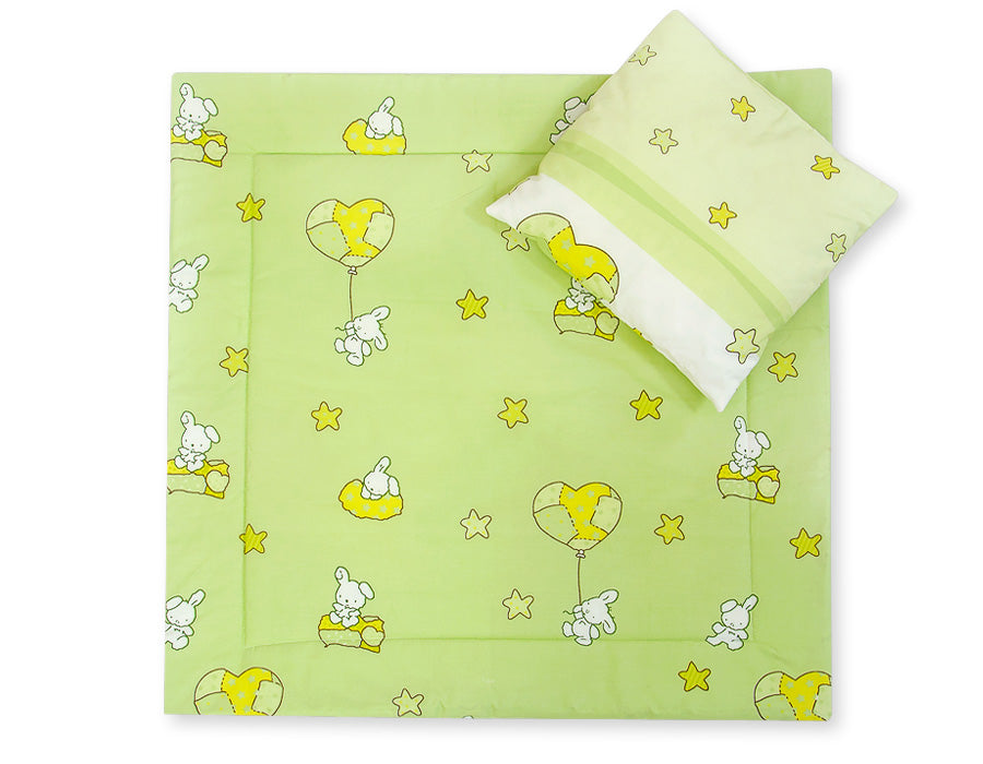 Pram bedding set with duvet and pillow 2pcs - Teddy bear with balloon green