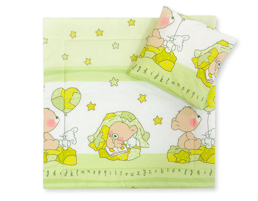 Pram bedding set with duvet and pillow 2pcs - Teddy bear with balloon green