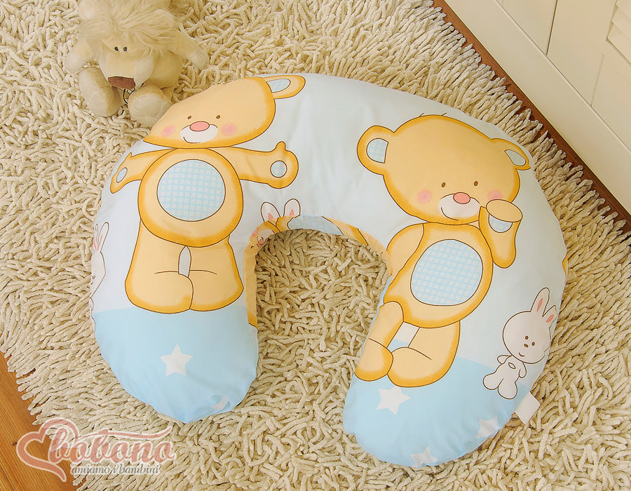Breastfeeding Pillow Nursing Croissant Pillow, removable, Hands-Free Feeding- Cuddly teddy bear blue