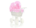 Wicker dolls' pram with pink bedding and padding - white