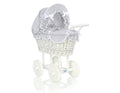 Wicker dolls' pram with grey bedding and padding - white