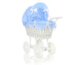Wicker dolls' pram with blue bedding and padding - white