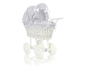 Wicker dolls' pram with grey bedding and padding - white