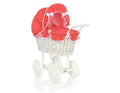 Wicker dolls' pram with red bedding and padding - white