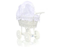 Wicker dolls' pram with white bedding and padding - white