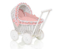 Wicker doll pushchairwhite  with bedding old rose and soft padding CHIARA