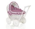 Wicker doll pushchairwhite  with bedding dusty rose and soft padding CHIARA
