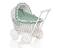 Wicker doll pushchairwhite  with sage bedding and soft padding CHIARA