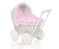 Wicker doll pushchairwhite  with pink bedding and soft padding CHIARA