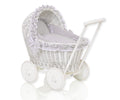 Wicker doll pushchairwhite  with grey bedding and soft padding CHIARA