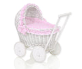 Wicker doll pushchair white with pink bedding and soft padding CHIARA