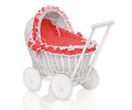 Wicker doll pushchair white with red bedding and soft padding CHIARA