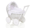 Wicker doll pushchair with bedding and soft padding AURORA - white