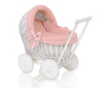 Wicker doll pushchair white with bedding and soft padding pastel pink STELLA
