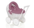 Wicker doll pushchair white with bedding dusty rose  and soft padding STELLA
