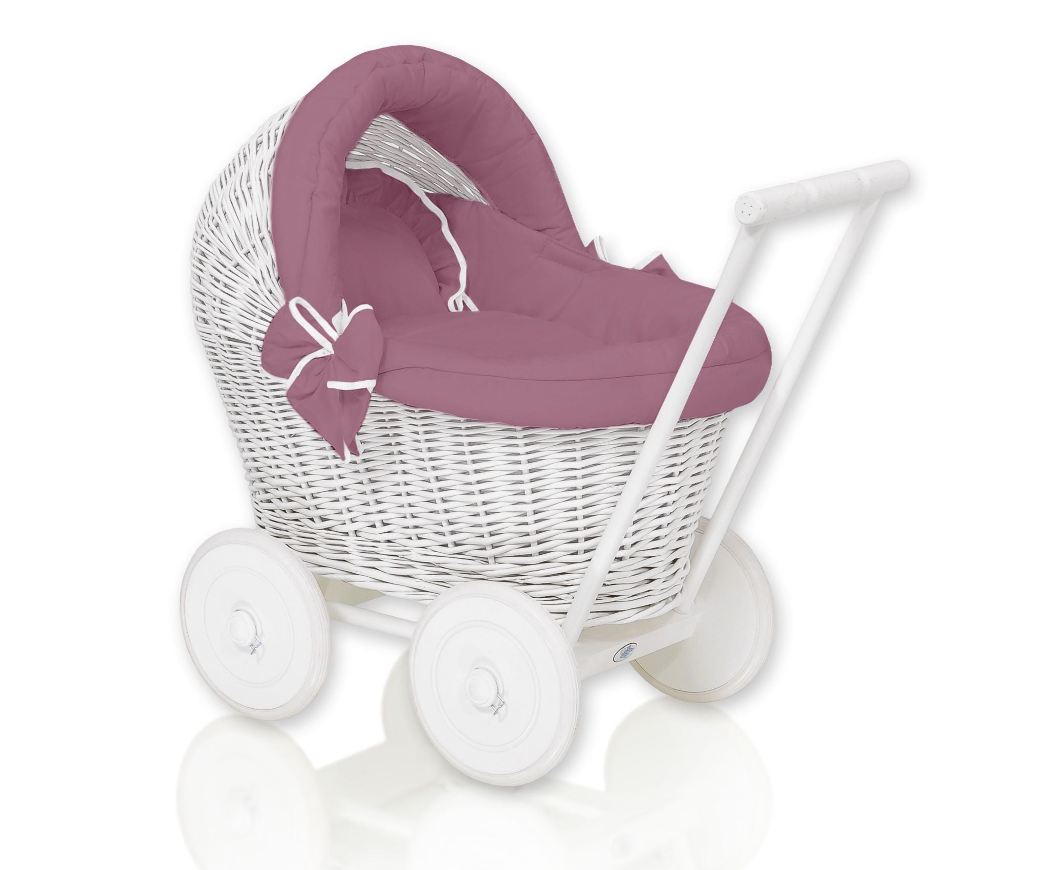 Wicker doll pushchair white with bedding dusty rose  and soft padding STELLA