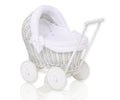 Wicker doll pushchair white with white bedding and soft padding STELLA