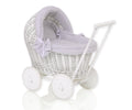 Wicker doll pushchair white with grey bedding and soft padding STELLA