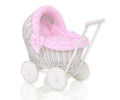 Wicker doll pushchair white with pink bedding and soft padding STELLA
