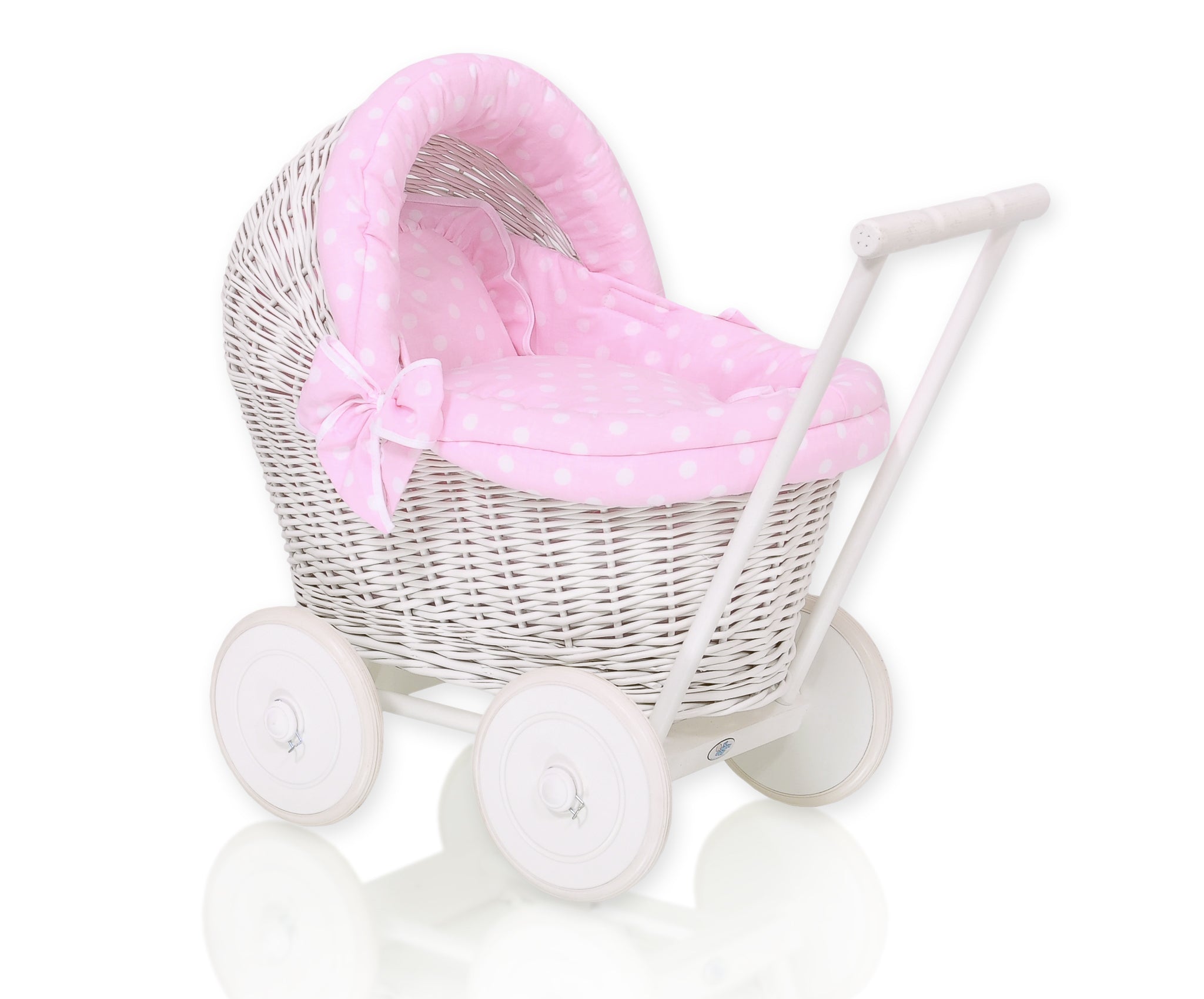Wicker doll pushchair white with pink bedding and soft padding STELLA