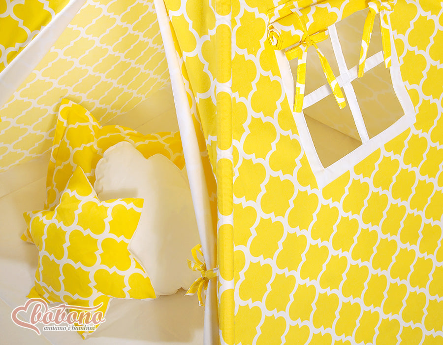 Teepee tent for kids + playmat + pillows + decorative feathers - Marocco yellow
