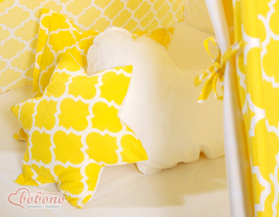 Teepee tent for kids + playmat + pillows + decorative feathers - Marocco yellow