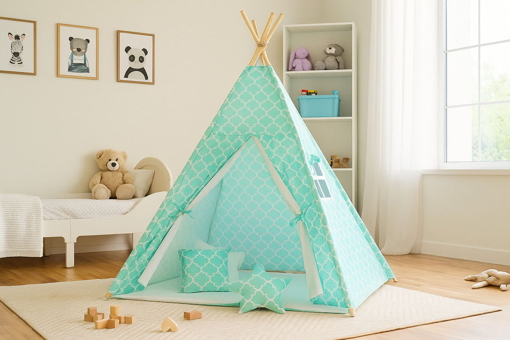 Teepee tent for kids + decorative feathers - Marocco mint