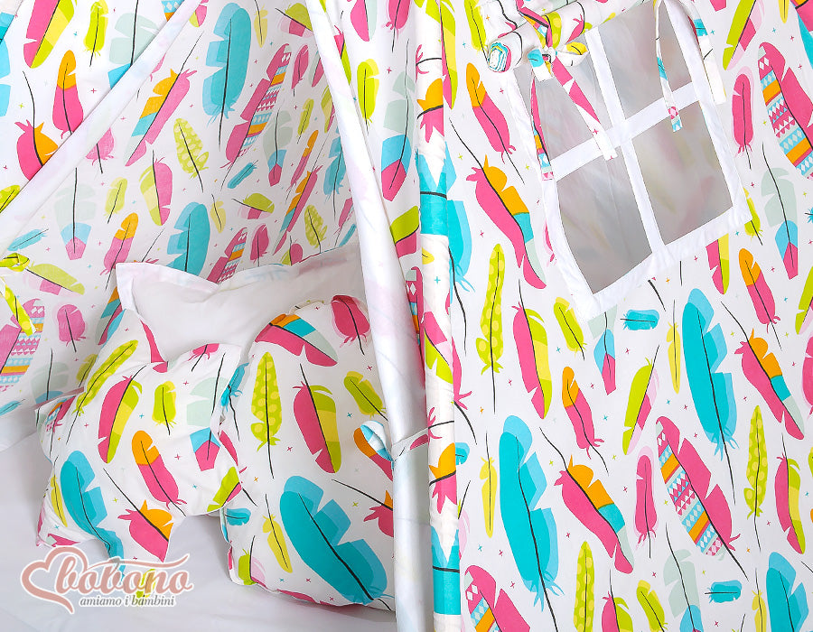Teepee tent for kids + playmat + pillows + decorative feathers - Colorful feather