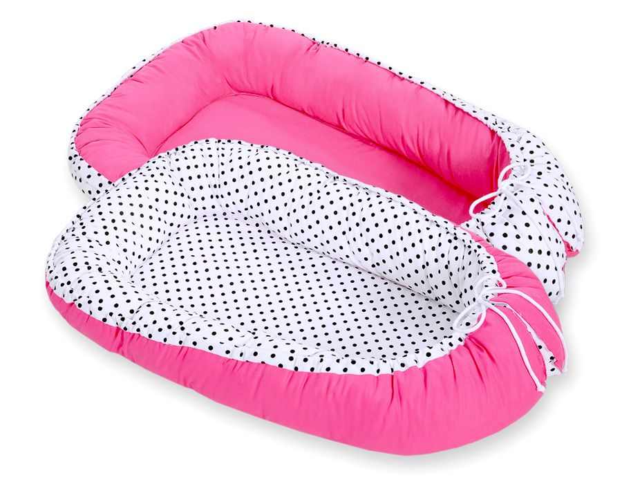 Baby nest double-sided Premium Cocoon for infants BOBONO- balck dots/ dark pink
