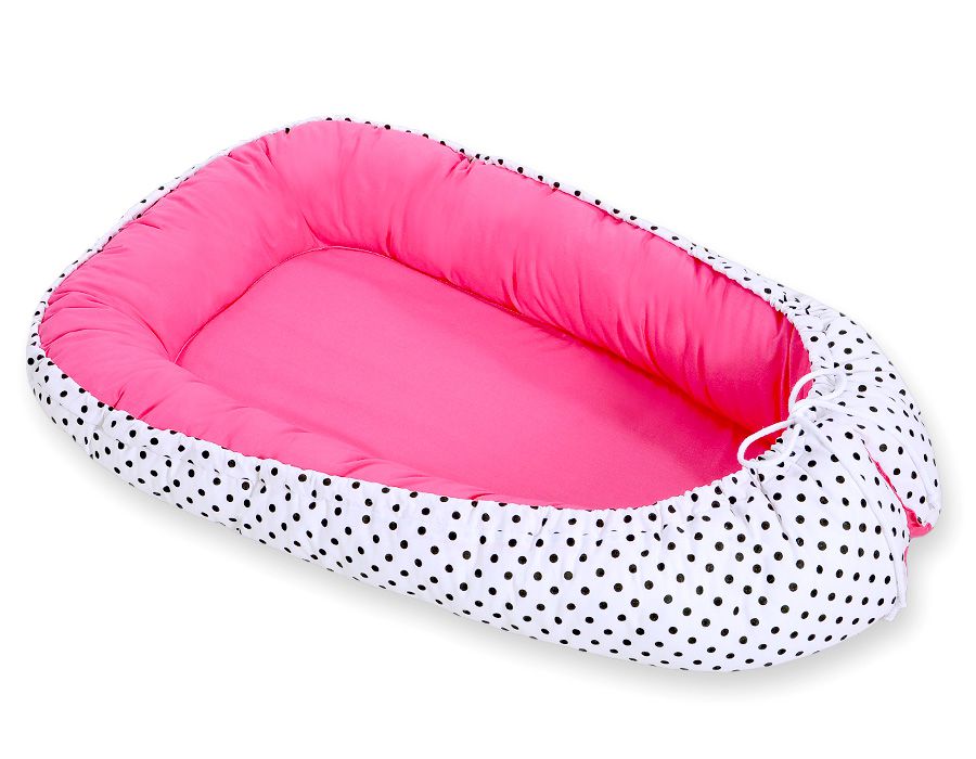 Baby nest double-sided Premium Cocoon for infants BOBONO- balck dots/ dark pink