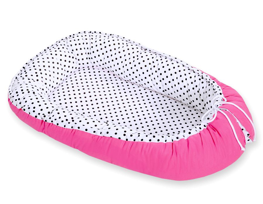 Baby nest double-sided Premium Cocoon for infants BOBONO- balck dots/ dark pink