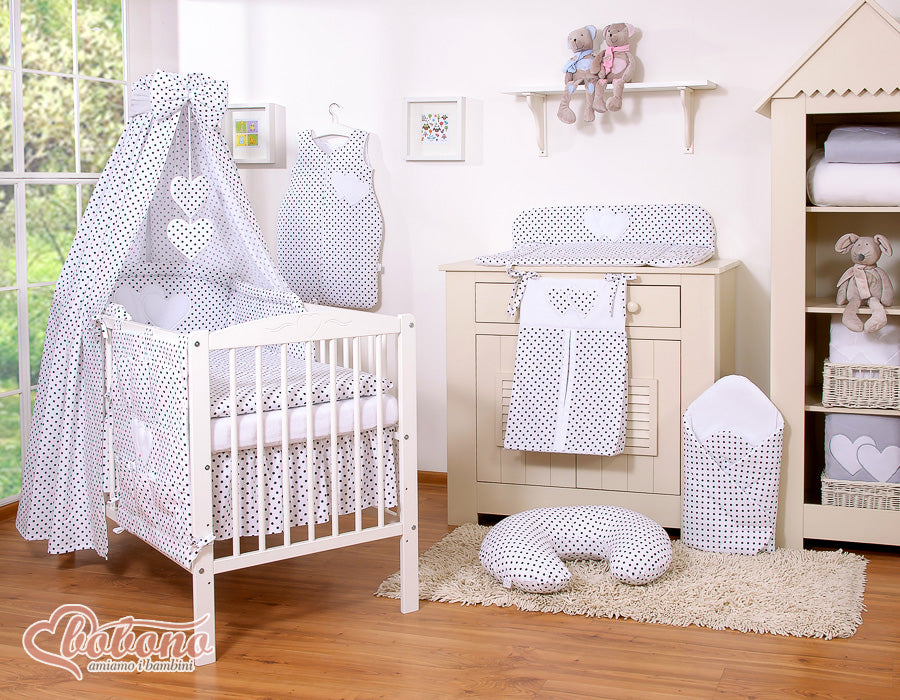 Canopy made of fabric- Hanging Hearts black dots on white