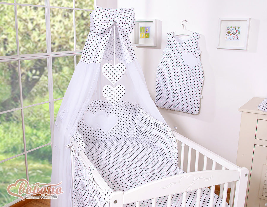 Canopy made of Chiffon- Hanging Hearts black dots on white